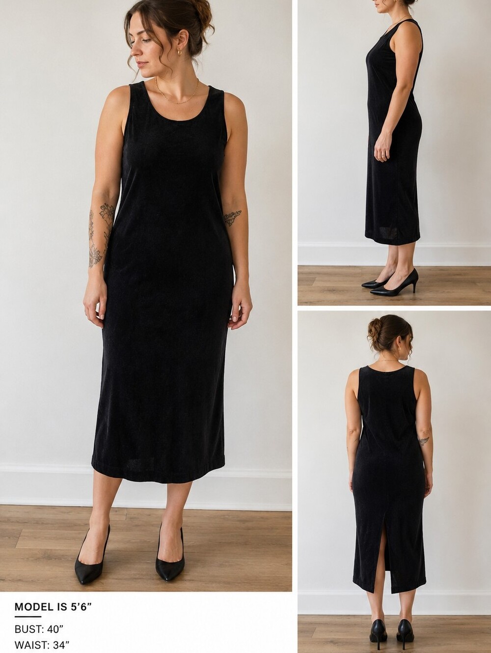 Worthington Black Velvet Maxi Dress Size 14 Vintage Minimalist Dark Academia